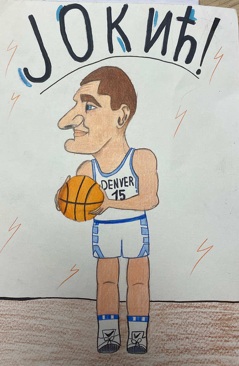 Карикатура 77: Никола Јокић Аутор : Ленка Шумаковић, 4/5 ОШ „Др Јован Цвејић", Смедерево Ментор: Наташа Обрадовић