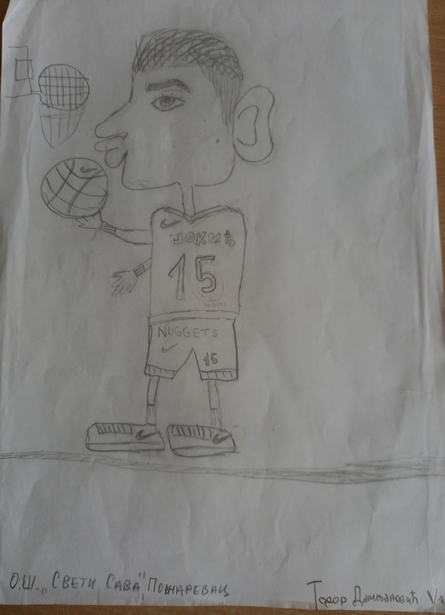 Карикатура 78: Никола Јокић Аутор : Теодор Дамњановић, 571 ОШ „Свети Сава", Пожаревац Ментор: Ерол Ђурић