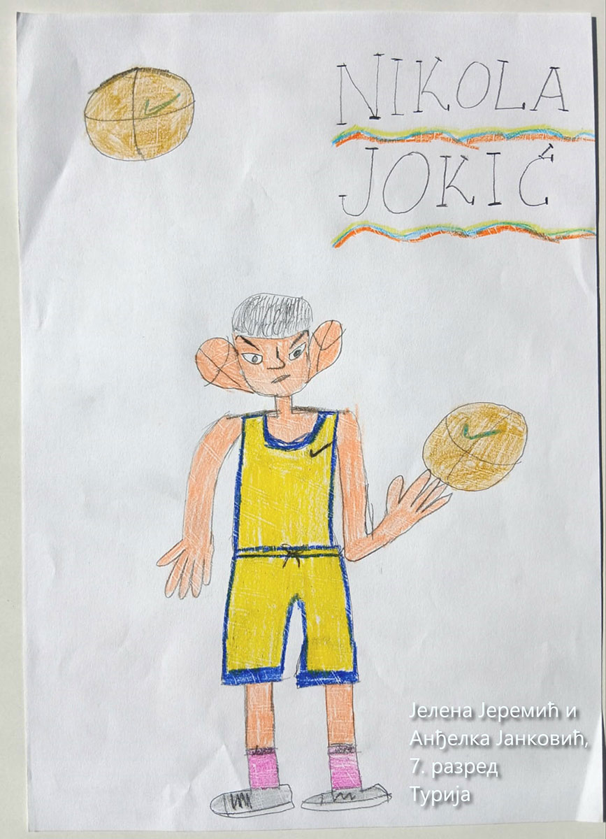 Карикатура 81: Никола Јокић Аутор : Јелена Јеремић и Анђелка Јанковић, 7. разред ОШ „Вељко Дугошевић", Турија Ментор: Саша Драгојевић