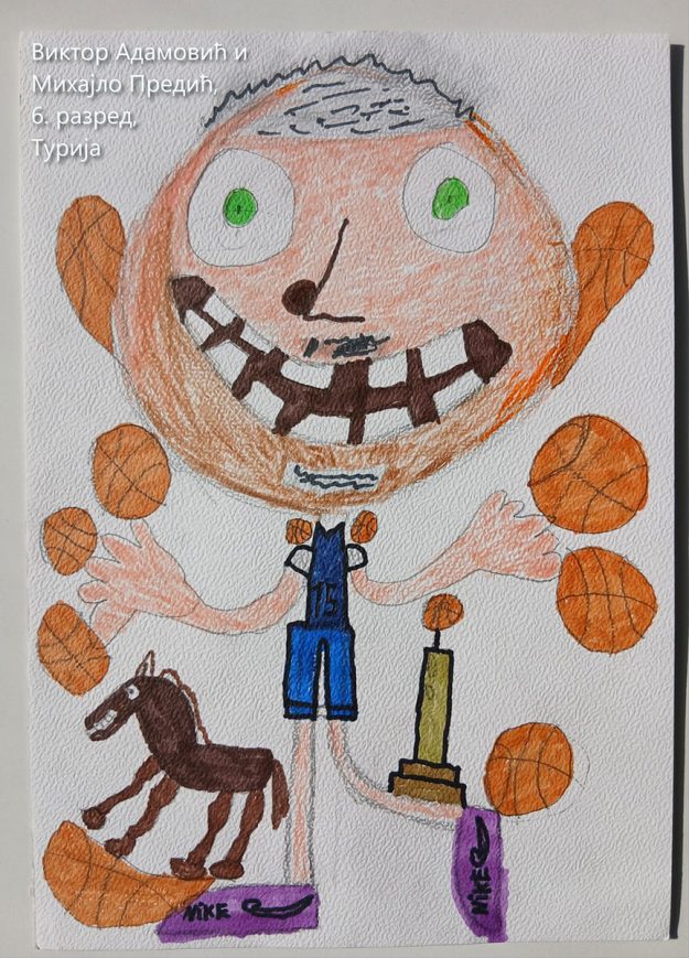 Карикатура 83: Никола Јокић Аутор : Виктор Адамовић и Михајло Предић, 6. разред ОШ „Вељко Дугошевић", Турија Ментор: Саша Драгојевић