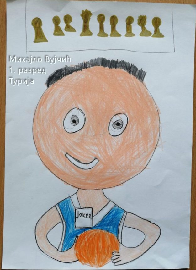 Карикатура 88: Никола Јокић Аутор : Михајло Вујчић, 1. разред ОШ „Вељко Дугошевић", Турија Ментор: Саша Драгојевић