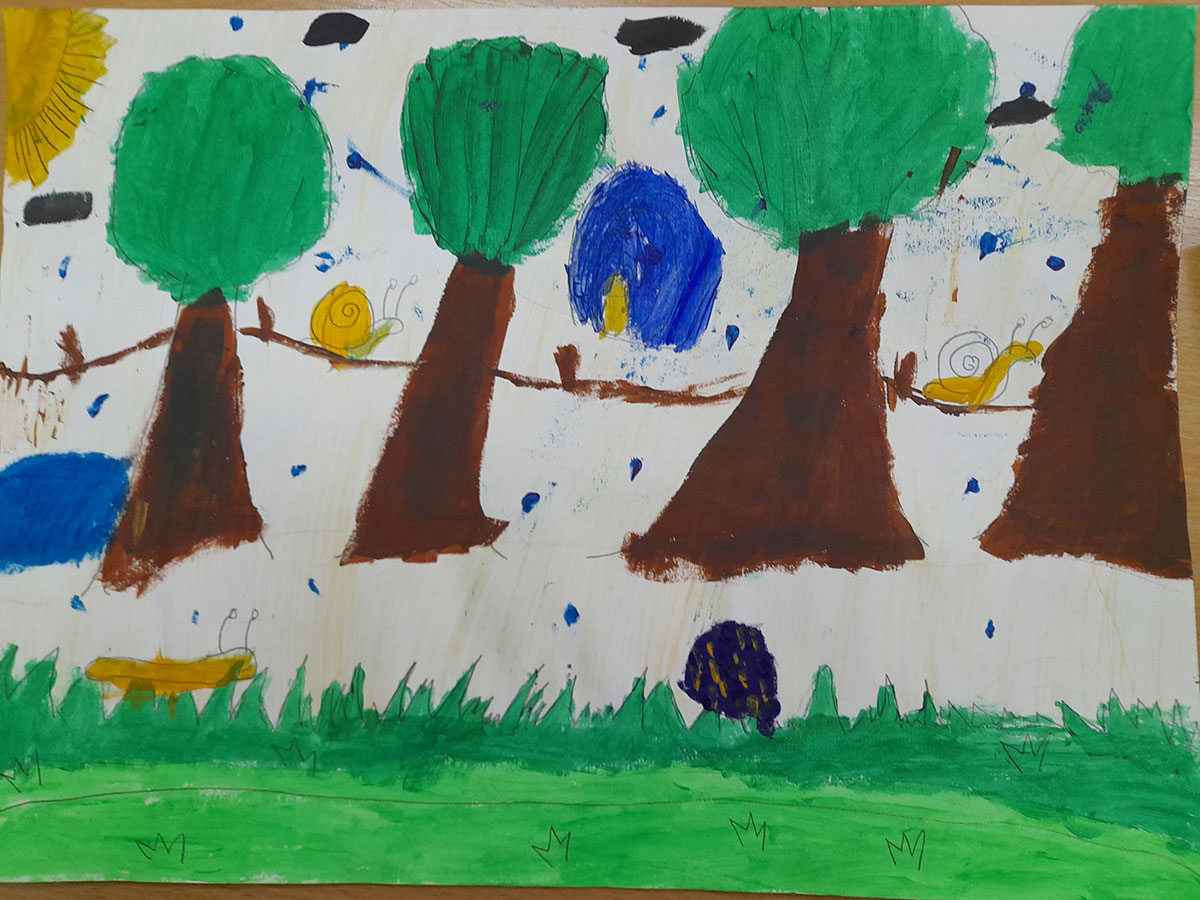 Такмичарски рад 264 Аутор: Миона Крмачевић, други разред, 2-2, Основна школа „Велимир Маркићевић”, Мајданпек Илустрација бајке „Пужић Влада из Спорограда“. Ментор: Драгана Арсић