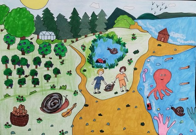 Такмичарски рад 34 Викторија Станковић, 2. разр. Основна школа ,, Јастребачки партизани" Мерошина (ИО Доња Расовача) Назив романа: Илустрација приче "Пуж Влада из Спорограда" из књиге "Дечак Змај и друге бајке" Ментор: Сузана Стојановић, учитељица