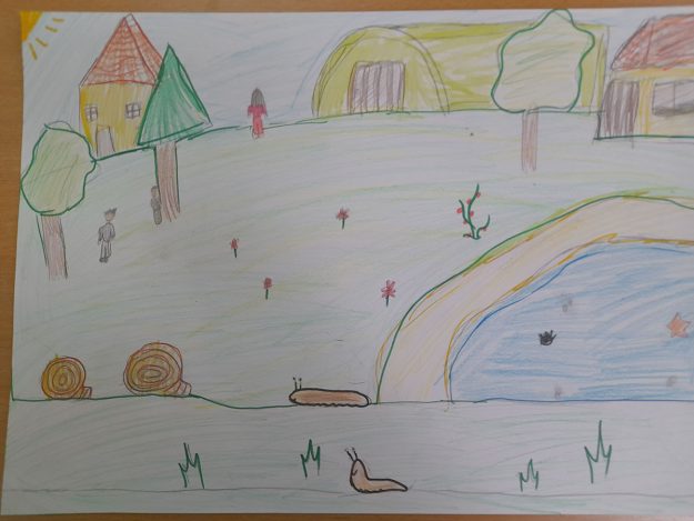 Такмичарски рад 395 Аутор: Мила Мердовић 3/2 Школа: ОШ „Велимир Маркићевић" Мајданпек Илустрација бајке " Пужић Влада из Спорограда" Ментор: Драгана Арсић