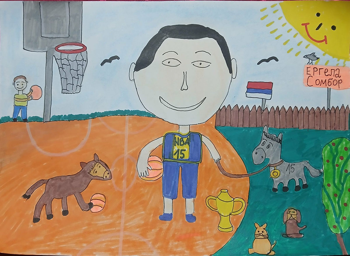 Карикатура 26: Никола Јокић Аутор: Јована Љубеновић, 2. разред, ОШ"Јастребачки партизани" Мерошина (ИО Доња Расовача) Ментор: Сузана Стојановић