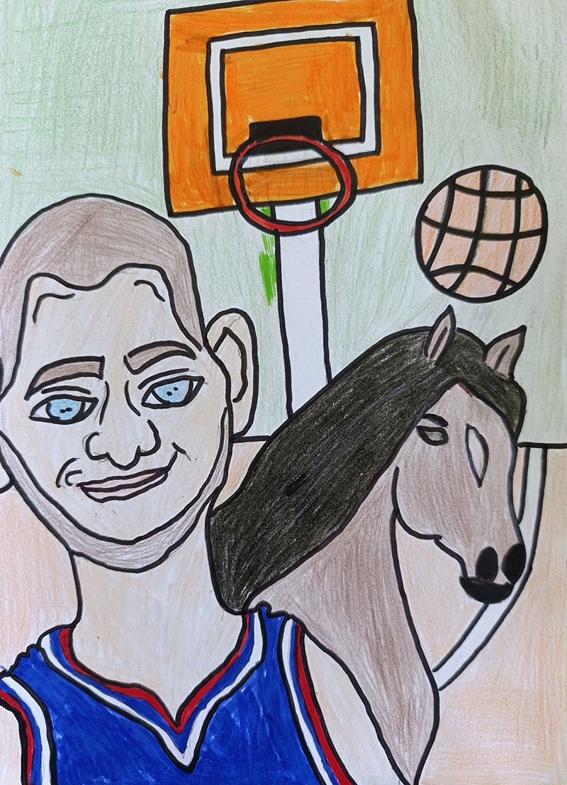 Карикатура 27: Никола Јокић Аутор: Теа Прокић, 3. разред, ОШ"Јастребачки партизани" Мерошина (ИО Доња Расовача) Ментор: Сузана Стојановић