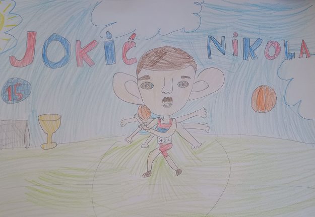 Карикатура 29: Никола Јокић Аутор: Јана Мијановић 2-1 ОШ „Десанка Максимовић“, Пожаревац Ментор: Емина Ћирковић Ивановић