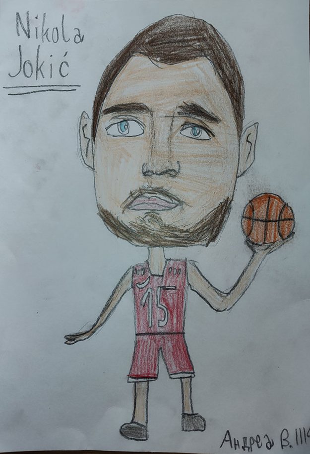 Карикатура 34: Никола Јокић Аутор: Андреа Видосављевић 3/4 ОШ „Драгиша Мишовић“, Пожаревац