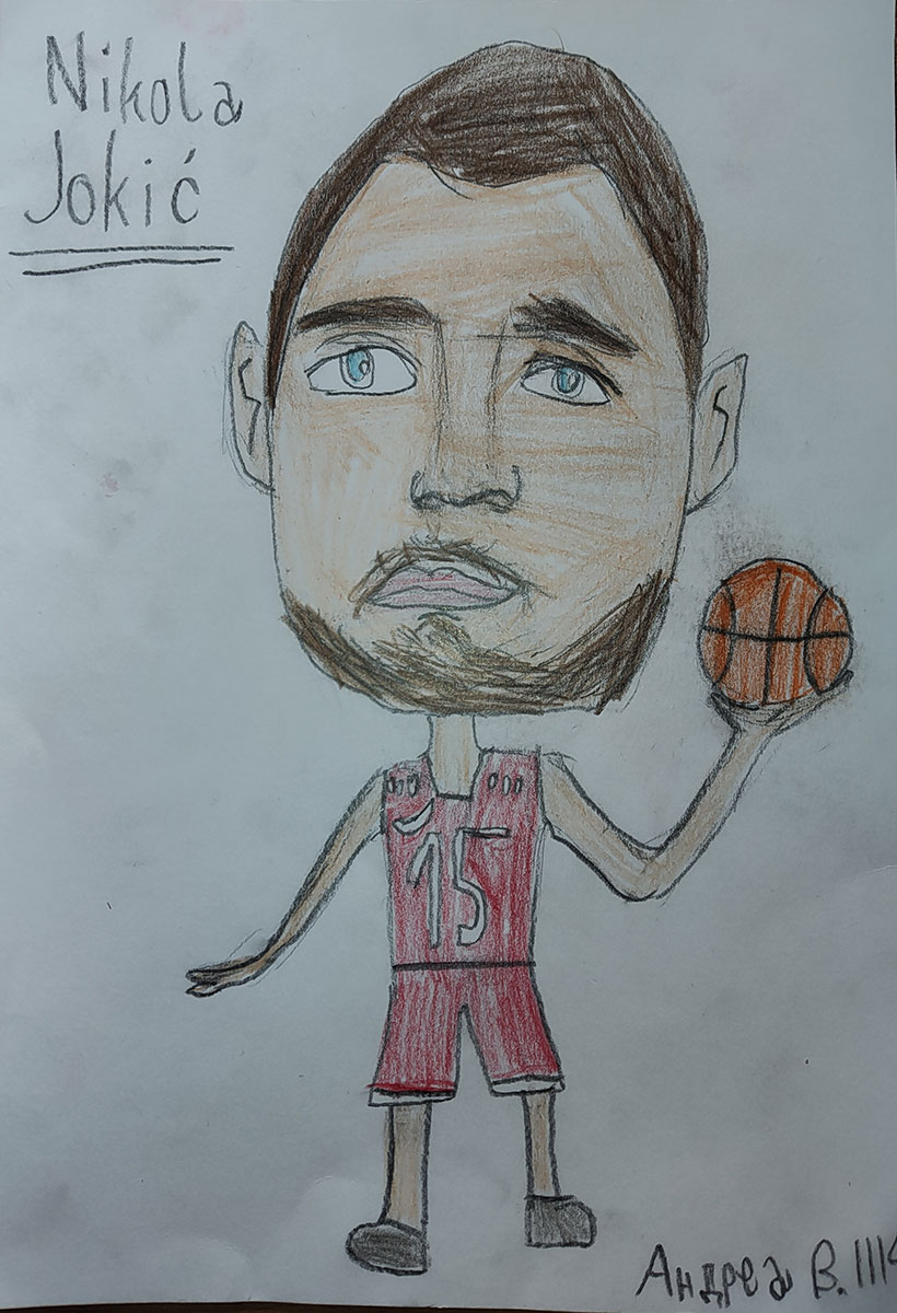 Карикатура 34: Никола Јокић Аутор: Андреа Видосављевић 3/4 ОШ „Драгиша Мишовић“, Пожаревац