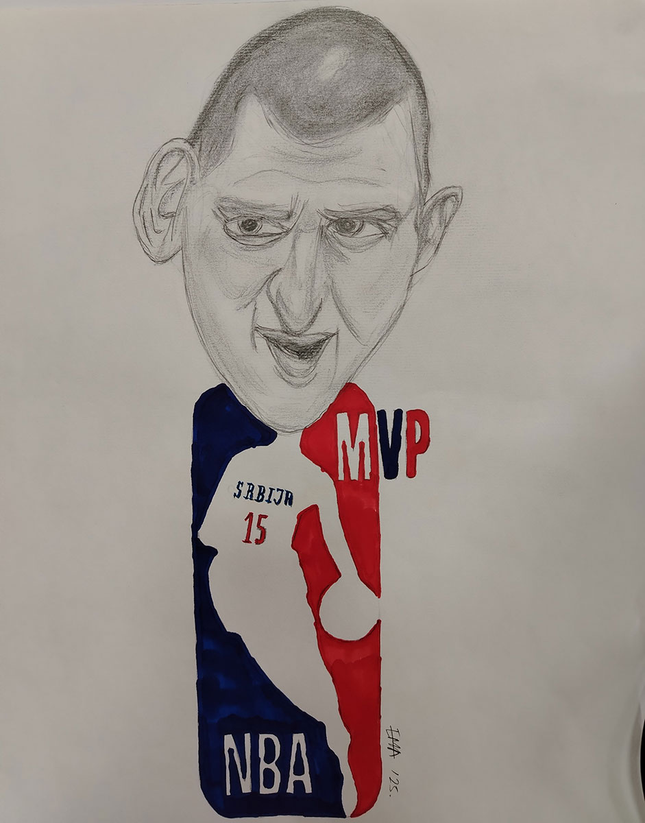 Карикатура 37: Никола Јокић Аутор: Емилија Пајовић, 6/3 ОШ „Вук Караџић“, Пожаревац Ментор: Марина Деспот