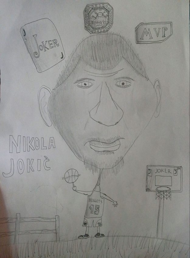 Карикатура 40: Никола Јокић Аутор: Тадија Кузмановић, 8. разред ОШ „Лаза К. Лазаревић“, Шабац Ментор: Тања Павловић