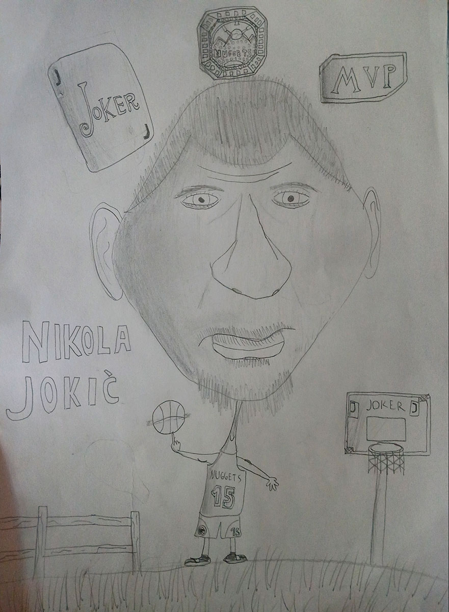 Карикатура 40: Никола Јокић Аутор: Тадија Кузмановић, 8. разред ОШ „Лаза К. Лазаревић“, Шабац Ментор: Тања Павловић