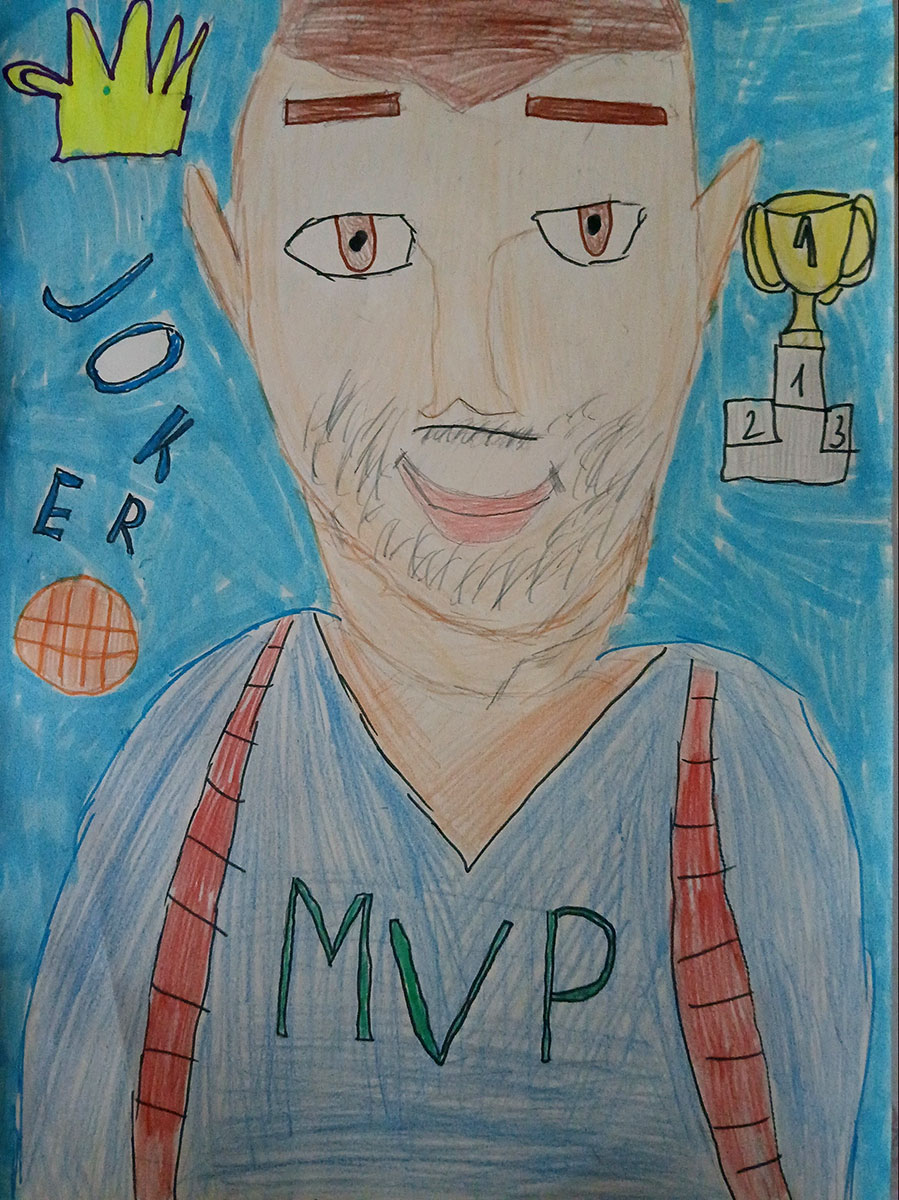 Карикатура 48: Никола Јокић Аутор: Мина Стевановић, 6. разред ОШ „Лаза К. Лазаревић“, Шабац Ментор: Тања Павловић