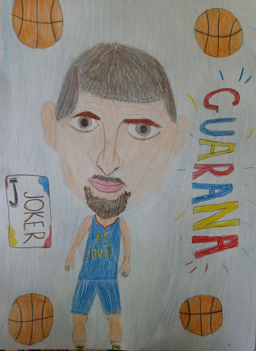 Карикатура 50: Никола Јокић Аутор: Наталија Веселиновић, 6. разред ОШ „Лаза К. Лазаревић“, Шабац Ментор: Тања Павловић