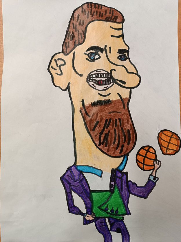 Карикатура 52: Никола Јокић Аутор: Сташа Томић, 4/3 ОШ „Доситеј Обрадовић“, Пожаревац Ментор: Андријана Радуљевић