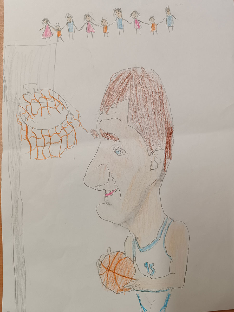 Карикатура 53: Никола Јокић Аутор: Марта Миљковић, 4/3 ОШ „Доситеј Обрадовић“, Пожаревац Ментор: Андријана Радуљевић