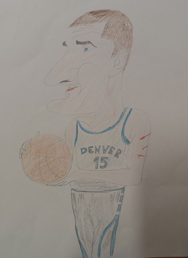 Карикатура 54: Никола Јокић Аутор: Филип Антонијевић, 4/3 ОШ „Доситеј Обрадовић“, Пожаревац Ментор: Андријана Радуљевић