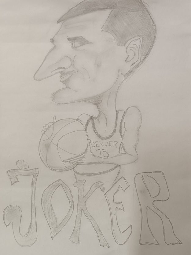 Карикатура 55: Никола Јокић Аутор: Дана Спасојевић, 4/3 ОШ „Доситеј Обрадовић“, Пожаревац Ментор: Андријана Радуљевић