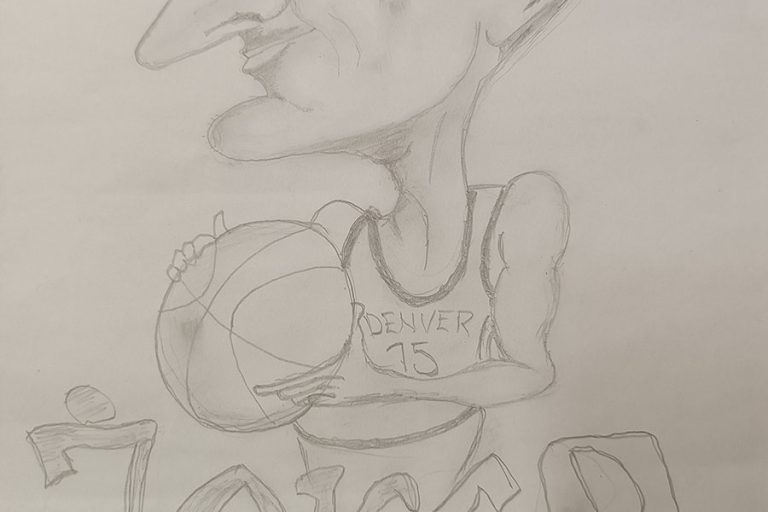 Карикатура 55: Никола Јокић Аутор: Дана Спасојевић, 4/3 ОШ „Доситеј Обрадовић“, Пожаревац Ментор: Андријана Радуљевић