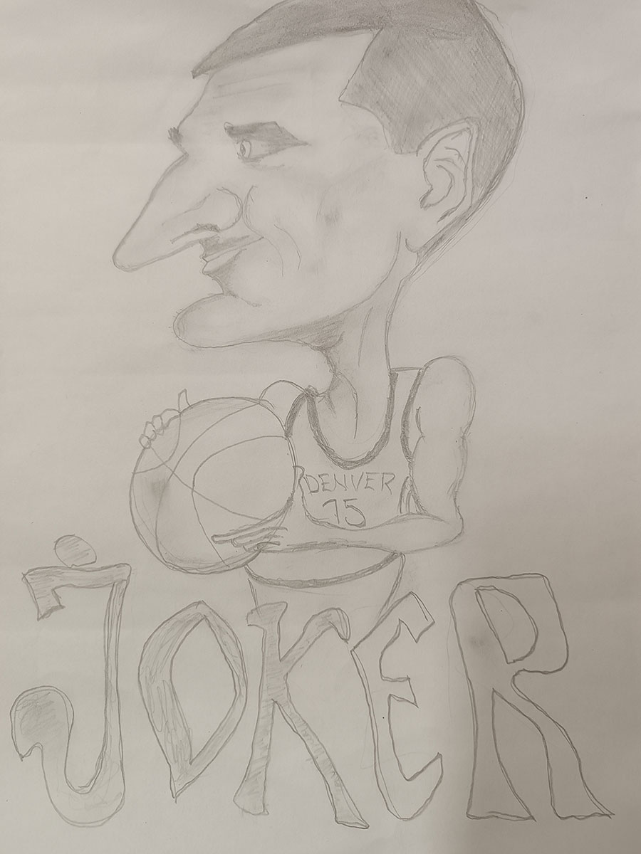 Карикатура 55: Никола Јокић Аутор: Дана Спасојевић, 4/3 ОШ „Доситеј Обрадовић“, Пожаревац Ментор: Андријана Радуљевић