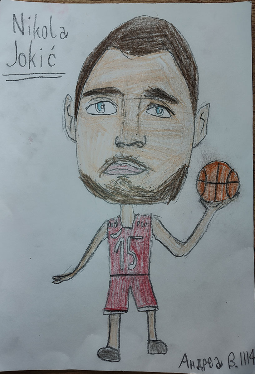 Карикатура 57: Никола Јокић Аутор: Андреа Видосављевић 3/4 ОШ „Др Драгиша Мишовић“, Чачак Ментор: Маријана Глишић
